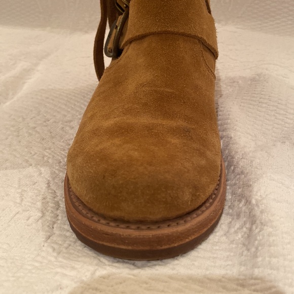 FRYE | Veronica Buckle Strap Suede Short Ankle Biker Moto Boots in ‘Brandy’ - Picture 17 of 17